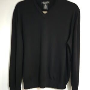 Marco Fiori Sz L Made In Italy Black 100% Extra‎ Fine Merino Wool V-neck Sweater